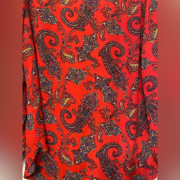 LOFT  Red Paisley Boatneck Long Sleeve Blouse Womens Medium - Picture 4 of 8